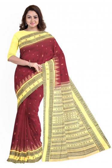 Phoda kumbha border with Fish motifs and butis Cotton Saree with blouse Piece