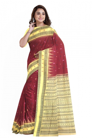 Phoda kumbha border with Fish motifs and butis Cotton Saree with blouse Piece