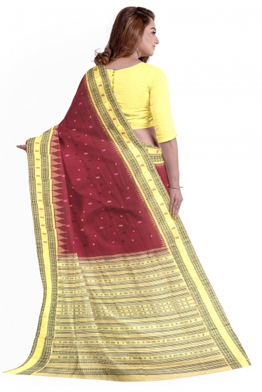 Phoda kumbha border with Fish motifs and butis Cotton Saree with blouse Piece