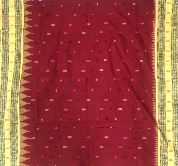 Phoda kumbha border with Fish motifs and butis Cotton Saree with blouse Piece