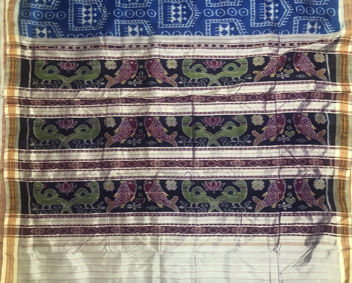 Tribal and traditional motifs half n half Ikat Khandua Silk Saree with blouse piece