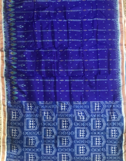 Tribal and traditional motifs half n half Ikat Khandua Silk Saree with blouse piece