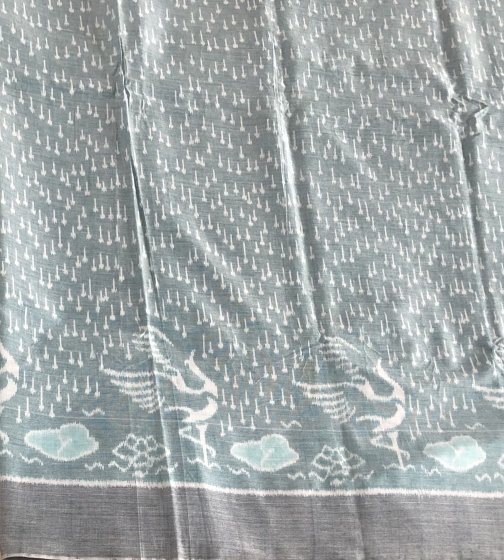 Chataka bird and rain theme Cotton Ikat Saree with Blouse Piece