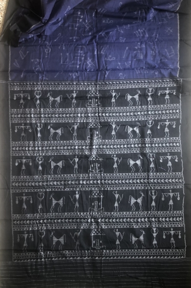 Musical notes theme cotton Ikat saree without blouse piece