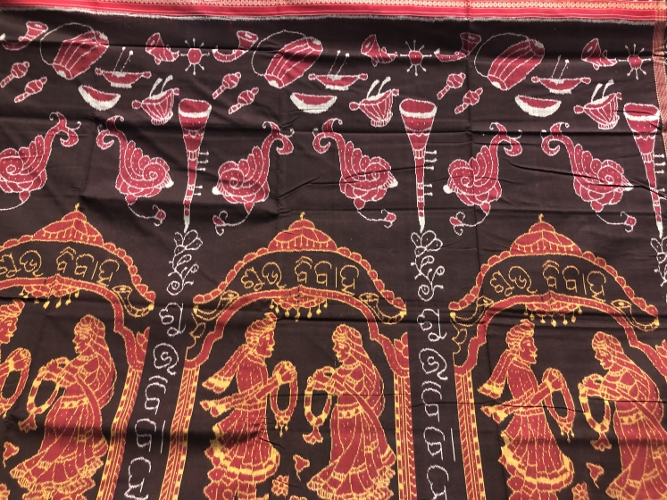 Marriage theme Cotton Ikat Saree with blouse piece