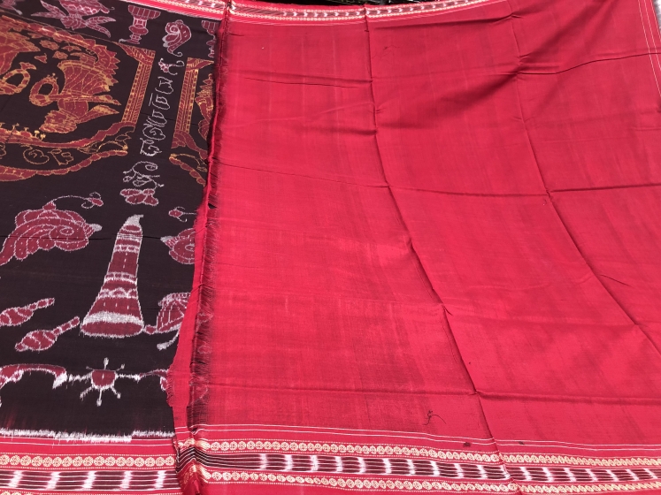 Marriage theme Cotton Ikat Saree with blouse piece