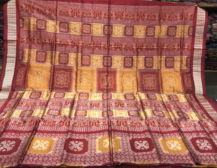 Box motifs half and half Bomkai Silk Saree with blouse Piece