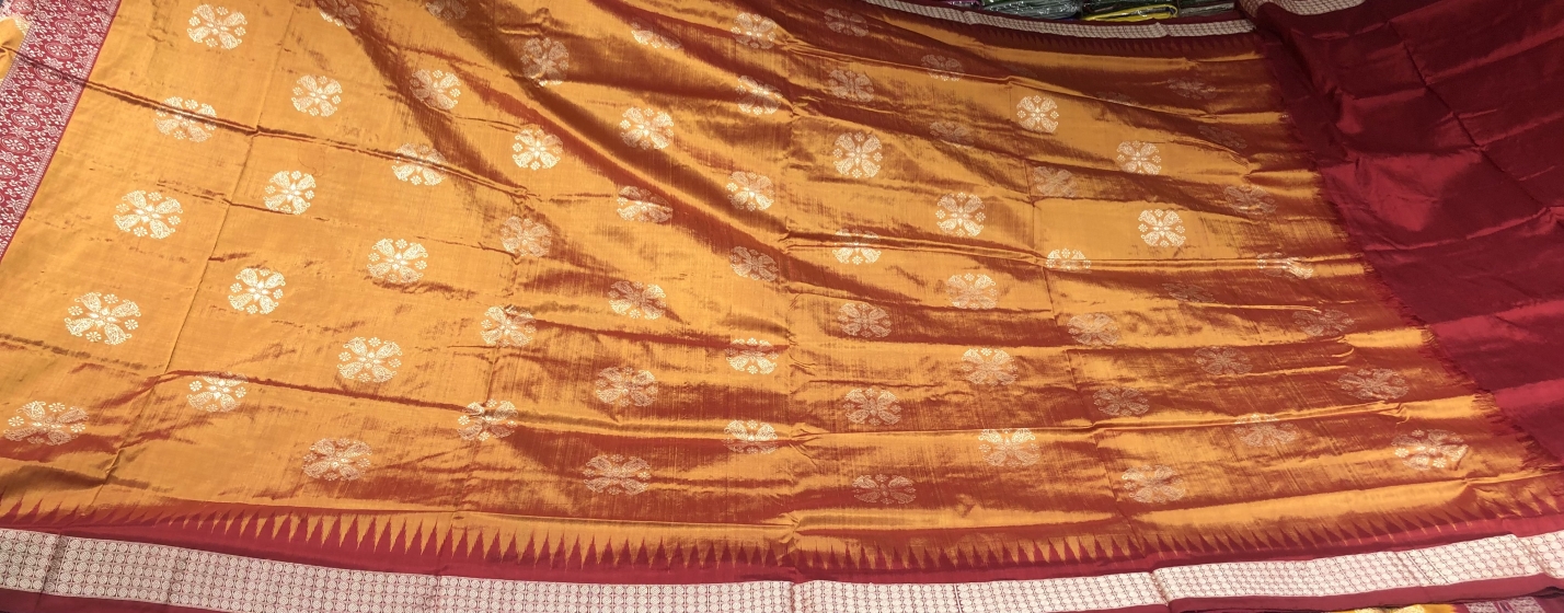 Box motifs half and half Bomkai Silk Saree with blouse Piece