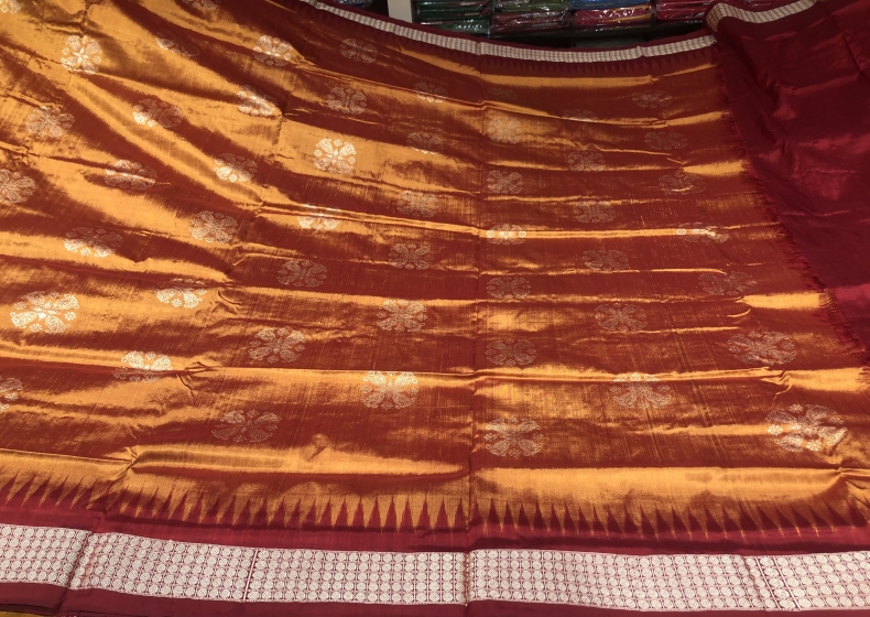 Box motifs half and half Bomkai Silk Saree with blouse Piece