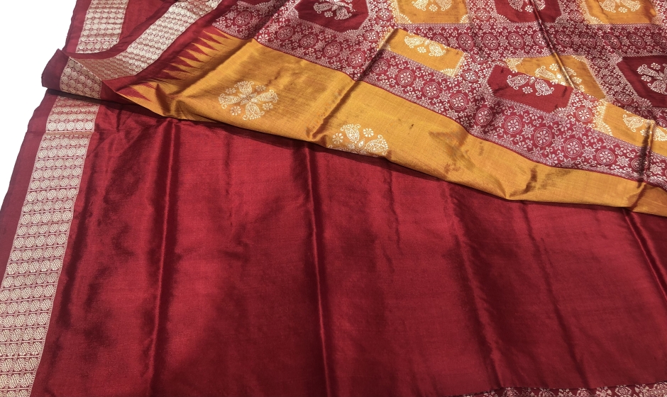 Box motifs half and half Bomkai Silk Saree with blouse Piece