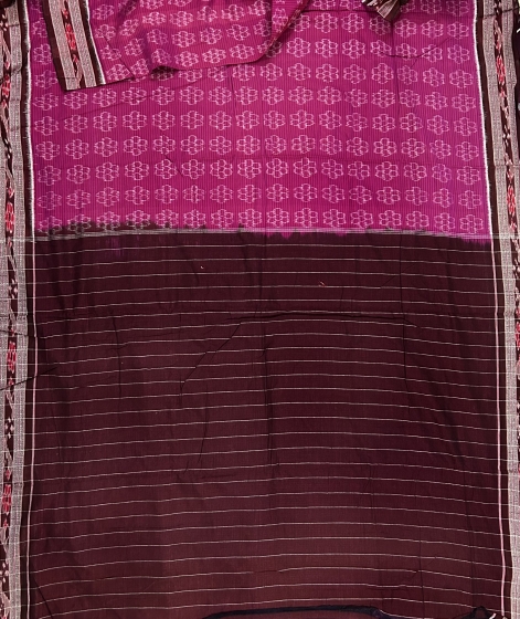 Flower motifs Nuapatana cotton Ikat saree without blouse piece