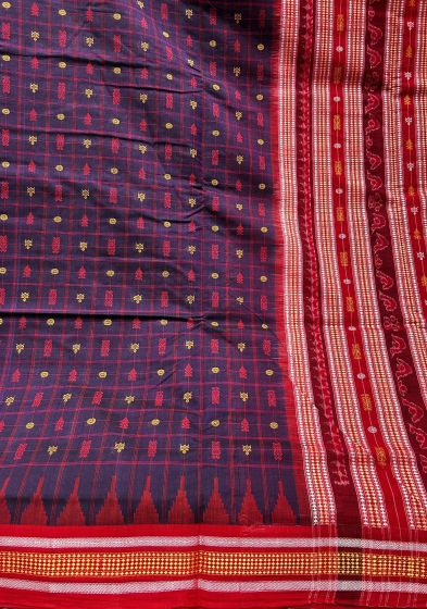 Fish and turtle motifs Cotton Hazarbuti Saree with Blouse Piece