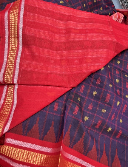 Fish and turtle motifs Cotton Hazarbuti Saree with Blouse Piece