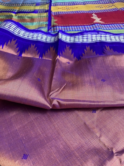 Traditional Double Aanchal Berhampuri Silk Saree with Blouse piece