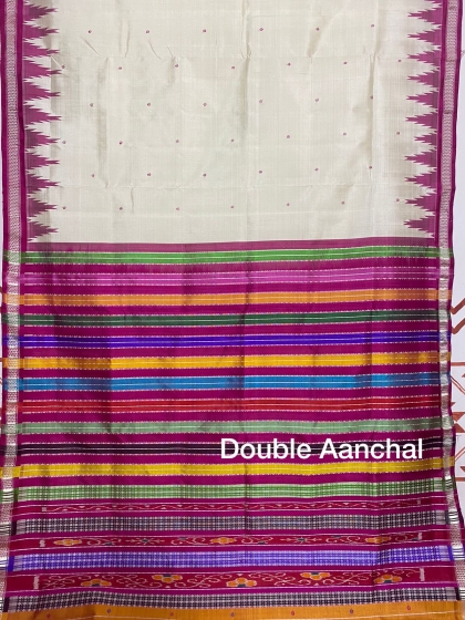 Graceful Berhampuri Silk Saree with Double Pallu and phoda Kumbha Border