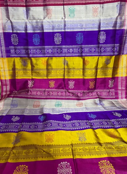 Exquisite double Aanchal Berhampuri silk saree featuring flower buta n phoda kumbha border