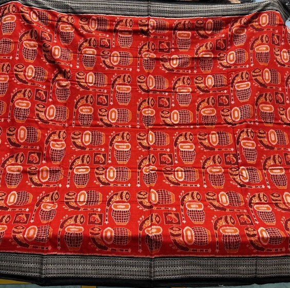 Melodies of Odisha Cotton Ikat Saree with Blouse Piece Inspired by Musical Instruments