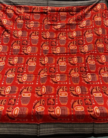 Melodies of Odisha Cotton Ikat Saree with Blouse Piece Inspired by Musical Instruments