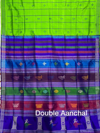 Exquisite Berhampuri Silk Saree with intricate nature inspired motifs double Aanchal