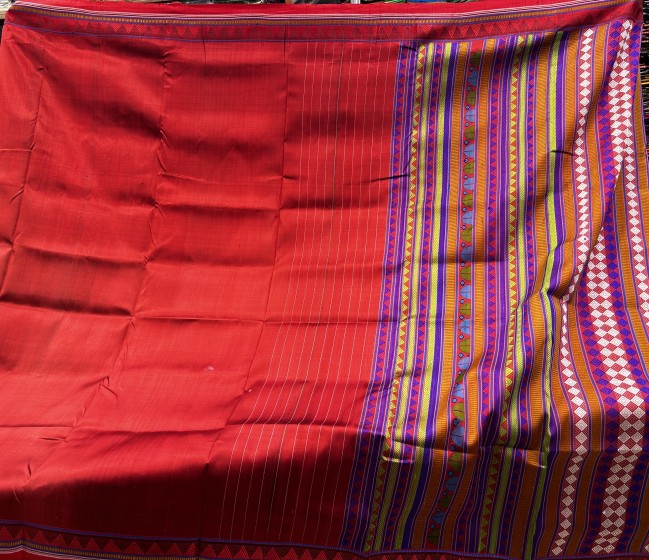 Beautiful fusion of Dongria border and Aanchal with kothis on body Khandua silk saree with blouse