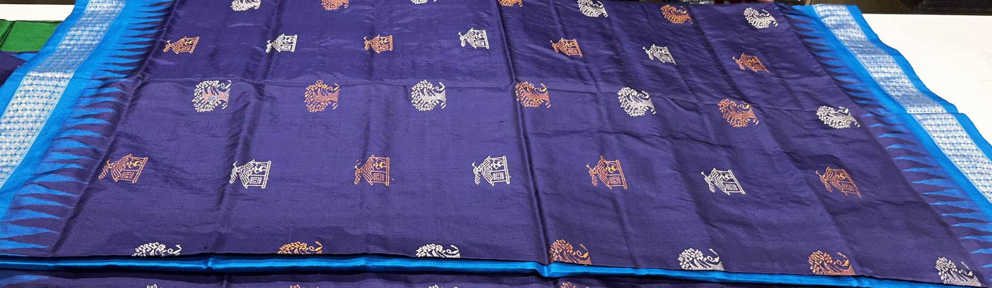 Rustic charm beautiful tree and Hut motifs Bomkai Silk Saree with Blouse Piece