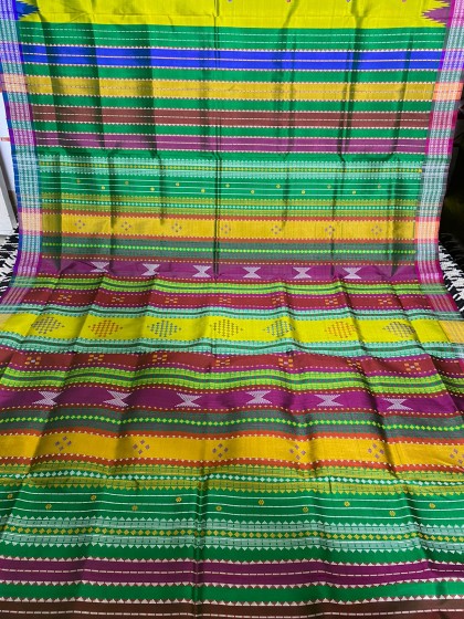 Ganga Jamuna border multicoloured double Aanchal Berhampuri Silk Saree with blouse piece