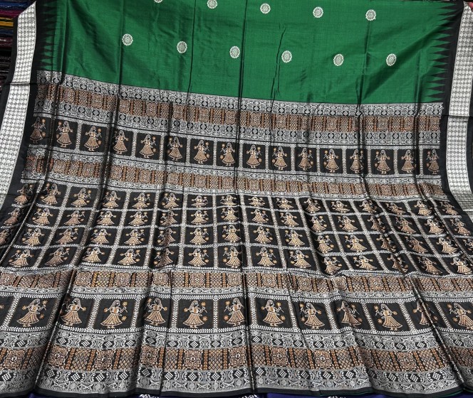 Butis all over body with doll Aanchal Bomkai Silk Saree with blouse piece