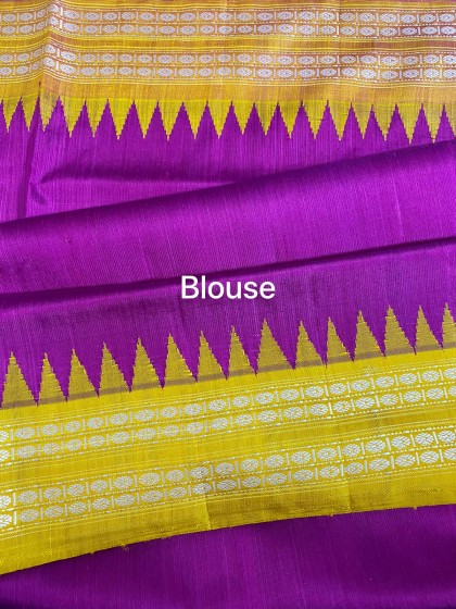 Exquisite Berhampuri silk saree with phoda kumbha Ganga Jamuna border flower buta body single pallu