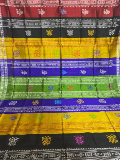 Exquisite Berhampur Silk Saree Intricately Woven Fish Buta Phoda Kumbha Border with Double pallu