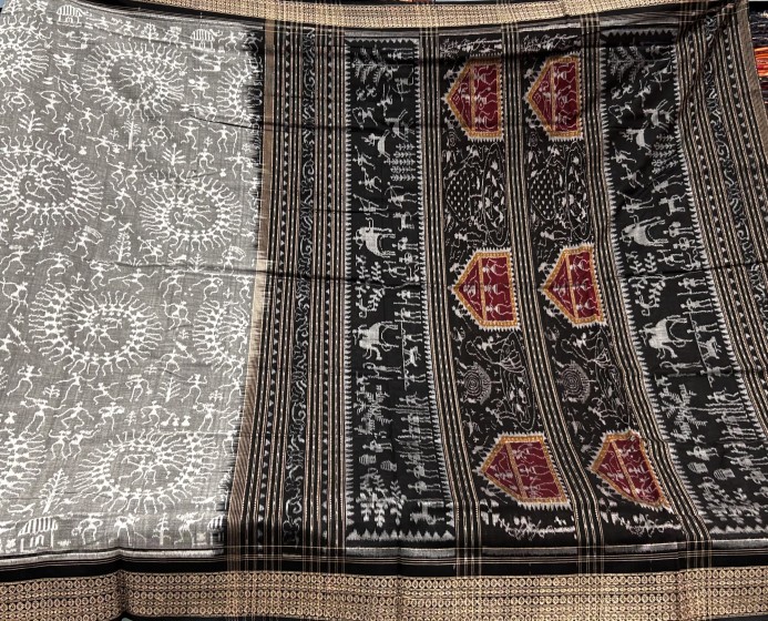 Ethnic Elegance Handwoven Ikat Cotton Saree Inspired by Tribal Traditions