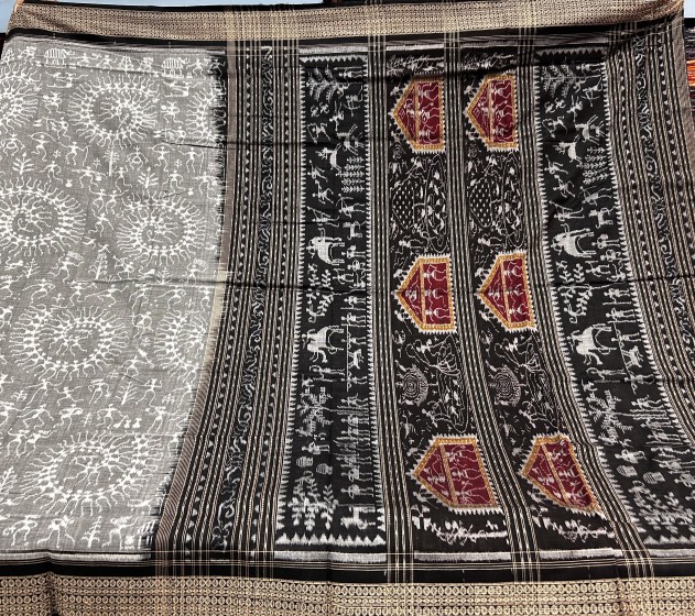 Ethnic Elegance Handwoven Ikat Cotton Saree Inspired by Tribal Traditions