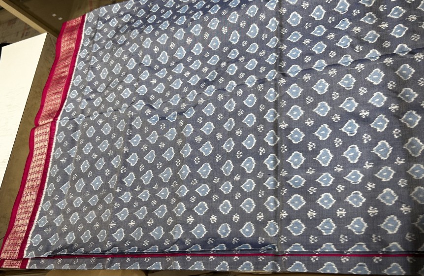 Beautiful simple and elegant Ikat weave silk saree with blouse piece