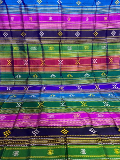 Dual tone multicoloured double Aanchal Berhampuri Silk Saree with Blouse piece