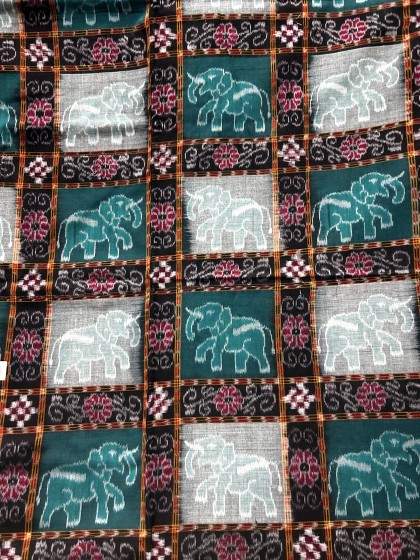 Enchanting elephant and floral fusion with touch of Pasapalli Cotton Ikat Saree with blouse piece