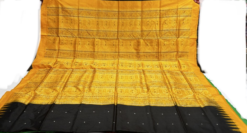 Temple border with body buti Tribal Aanchal Traditional Bomkai Silk saree with blouse piece