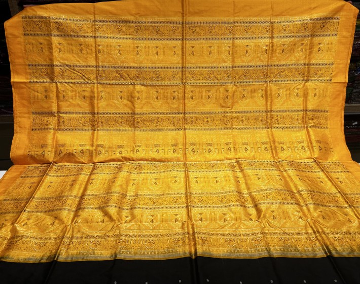 Temple border with body buti Tribal Aanchal Traditional Bomkai Silk saree with blouse piece