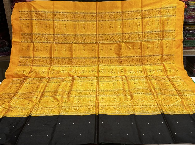 Temple border with body buti Tribal Aanchal Traditional Bomkai Silk saree with blouse piece