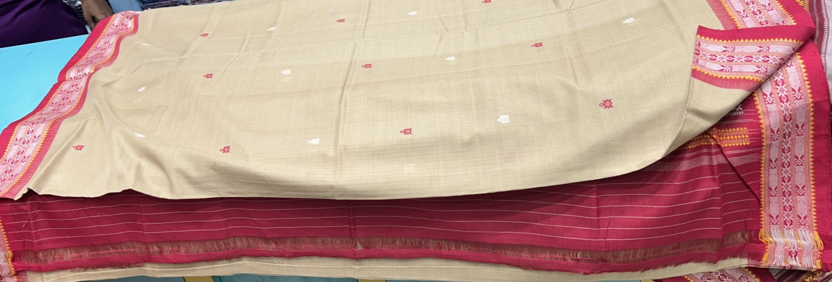 Fish and turtle motifs cotton bomkai saree with blouse piece