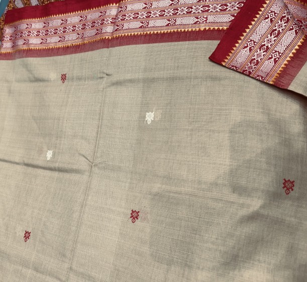 Fish and turtle motifs cotton bomkai saree with blouse piece