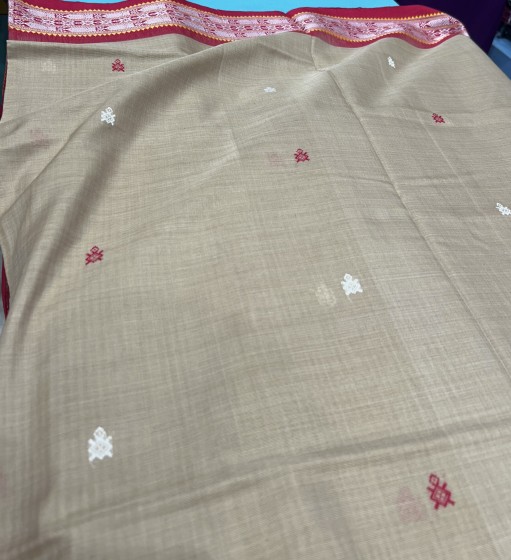 Fish and turtle motifs cotton bomkai saree with blouse piece