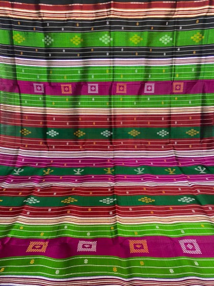 Multicoloured border with heavy thread work double Aanchal Berhampuri silk saree with blouse piece