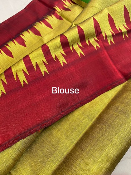 Multicoloured border with heavy thread work double Aanchal Berhampuri silk saree with blouse piece