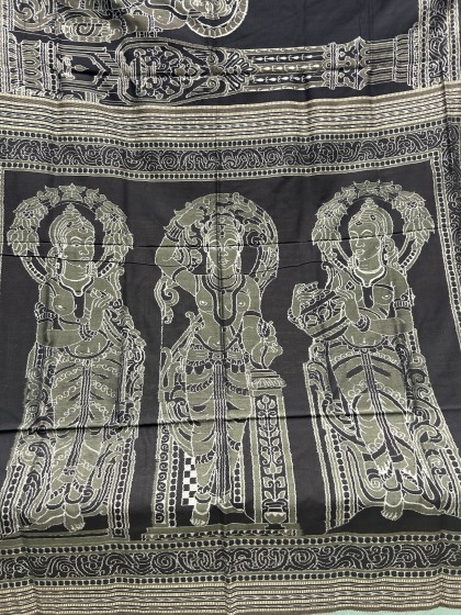 Master weaver s creation fish buta border n temple sculpture theme body Cotton Ikat saree with blous