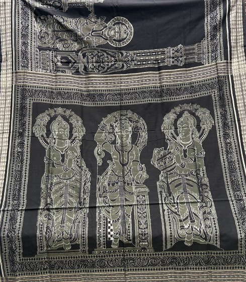 Master weaver s creation fish buta border n temple sculpture theme body Cotton Ikat saree with blous