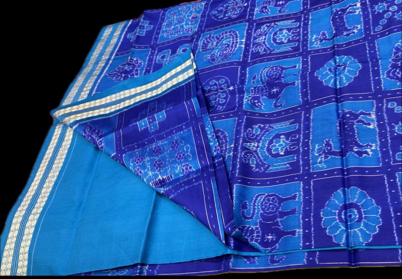 Intricately woven tribal Aanchal Sambalpuri Nabakothi Ikat silk saree with blouse piece