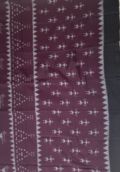 Tribal and bird motifs maroon and black combination Cotton Ikat saree without blouse piece