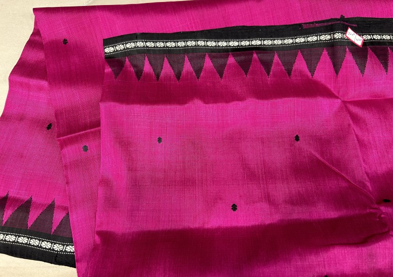 Beautiful Ek Phulia border Single Aanchal Berhampuri Silk saree with blouse piece