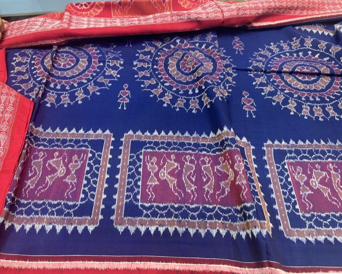 Exclusively woven tribal motifs theme cotton Ikat saree with blouse piece