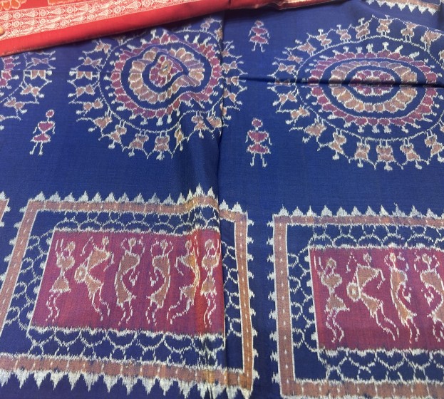 Exclusively woven tribal motifs theme cotton Ikat saree with blouse piece