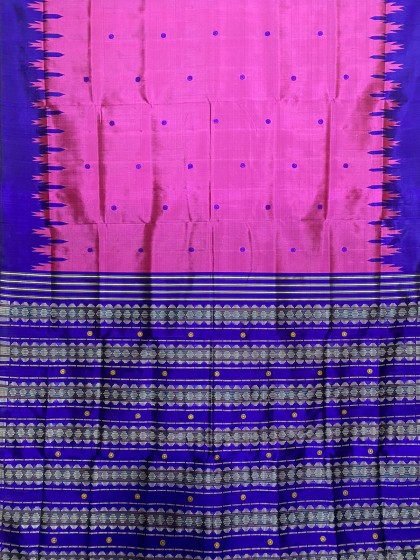 Pink and blue heavy thread work double Aanchal Berhampuri silk saree with blouse piece